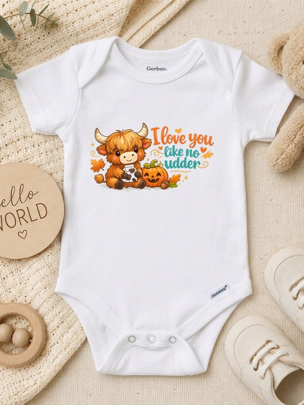 Pumpkin Cow Halloween Bodysuit - Vintage Fall Natural Baby ONESIE®